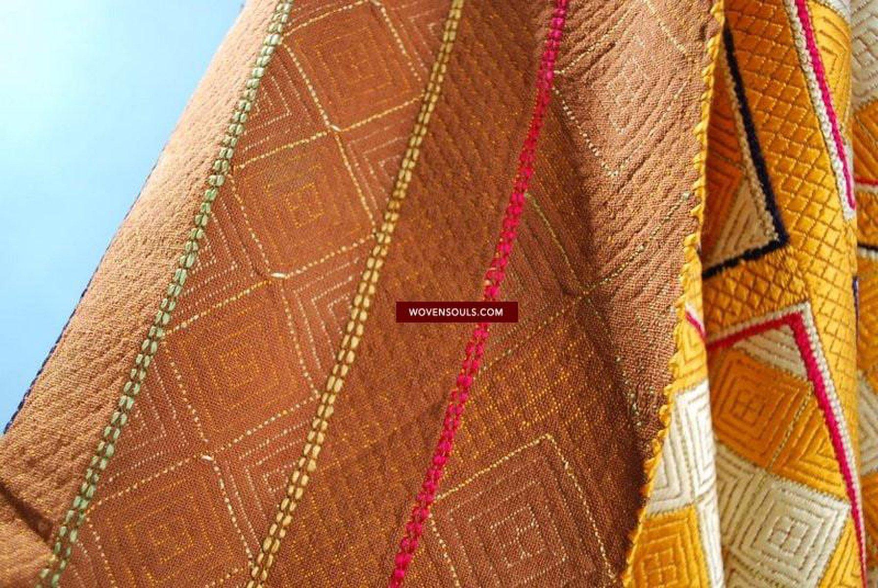 546 SOLD Lozenge Meenakari Phulkari Bagh-WOVENSOULS-Antique-Vintage-Textiles-Art-Decor