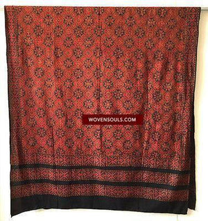 5525 Ajrakh Hand Block Printed Cotton Shawl - All Natural Dyes - Recently Made-WOVENSOULS-Antique-Vintage-Textiles-Art-Decor