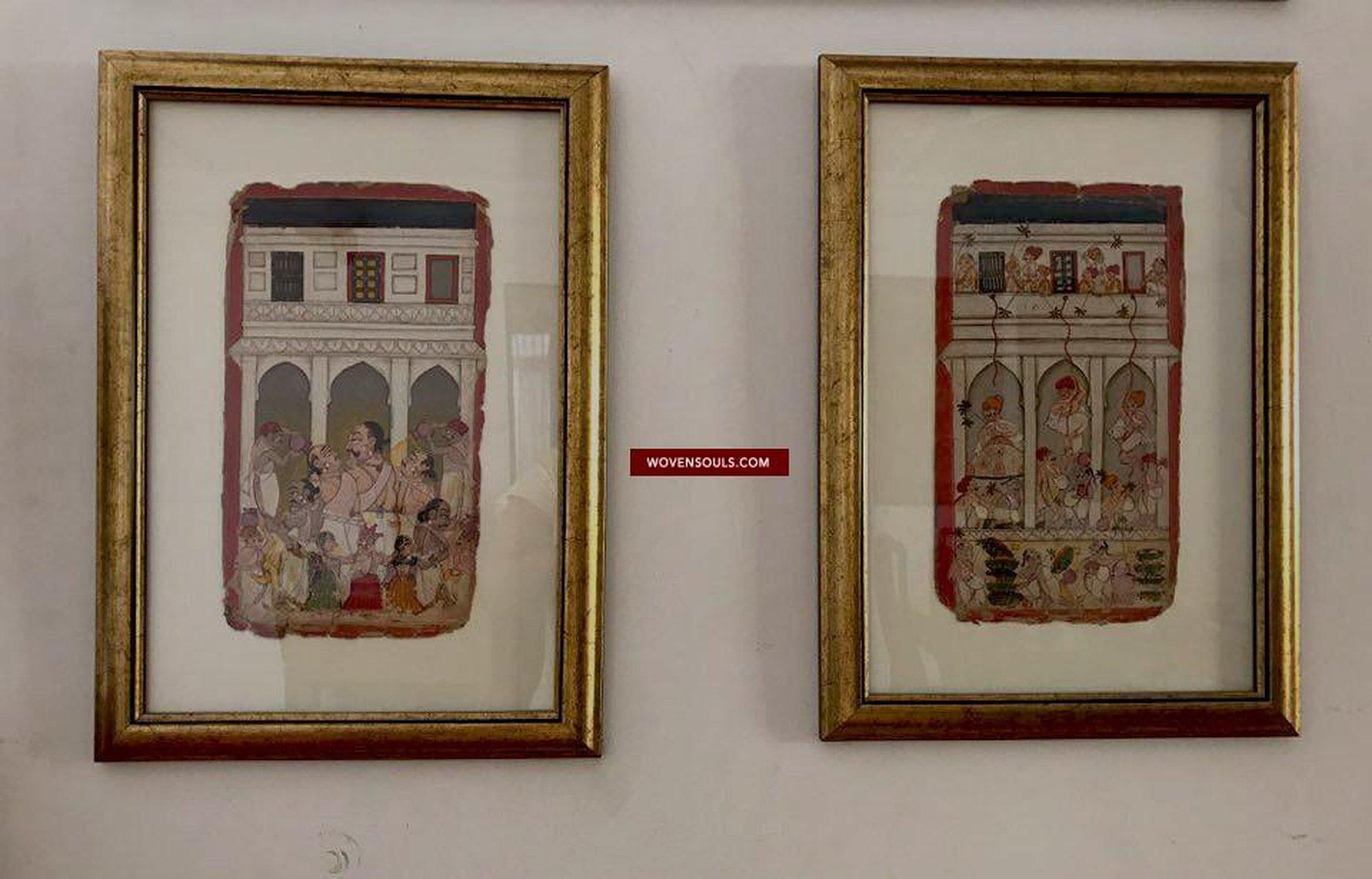 553 Pair of Old Bundi Painting - Holi & Janmashtami-WOVENSOULS-Antique-Vintage-Textiles-Art-Decor