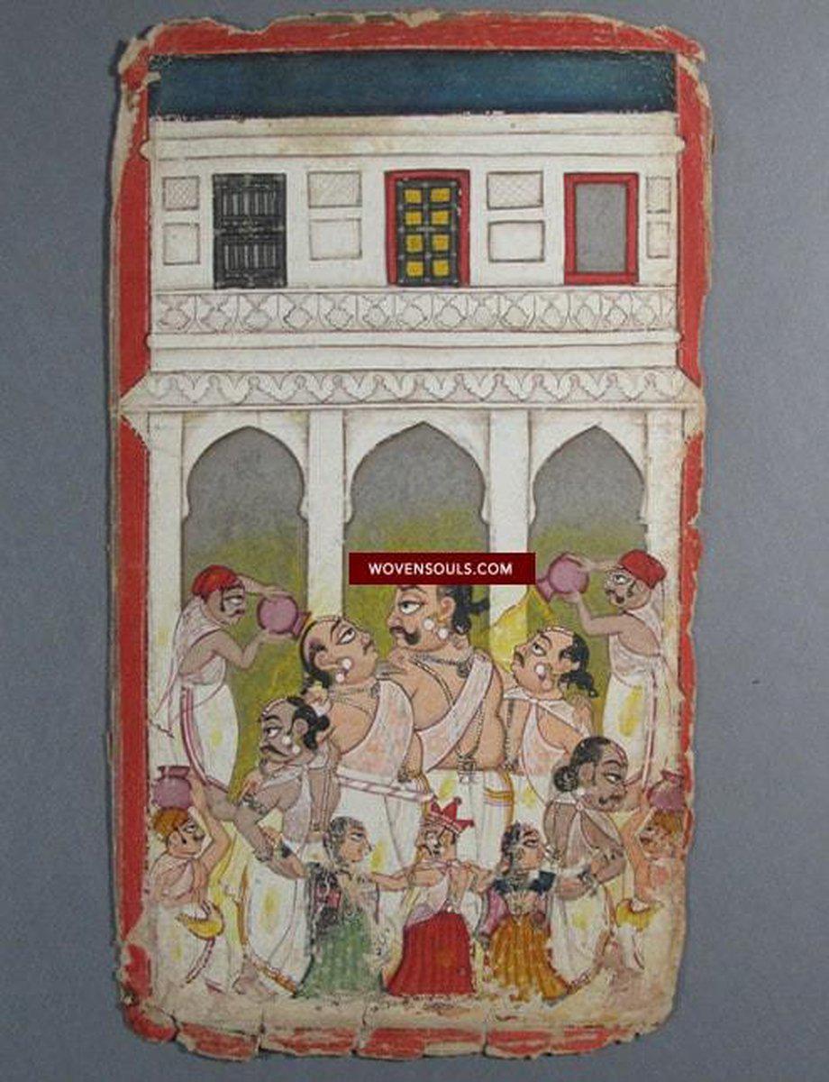 553 Pair of Old Bundi Painting - Holi & Janmashtami-WOVENSOULS-Antique-Vintage-Textiles-Art-Decor