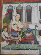 555 Old Indian Miniature Painting - Maharaja in court - Lucknow-WOVENSOULS-Antique-Vintage-Textiles-Art-Decor