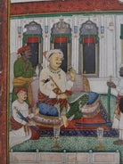 555 Old Indian Miniature Painting - Maharaja in court - Lucknow-WOVENSOULS-Antique-Vintage-Textiles-Art-Decor