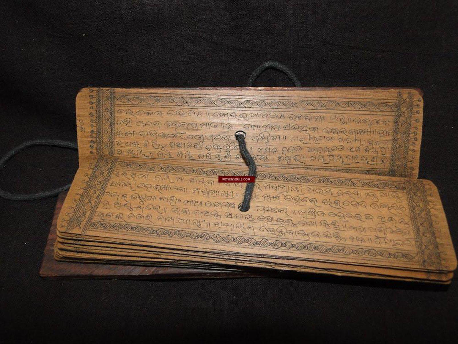 558 Old Indian Sanskrit Manuscript Palm Leaf - Hanuman Purana-WOVENSOULS-Antique-Vintage-Textiles-Art-Decor