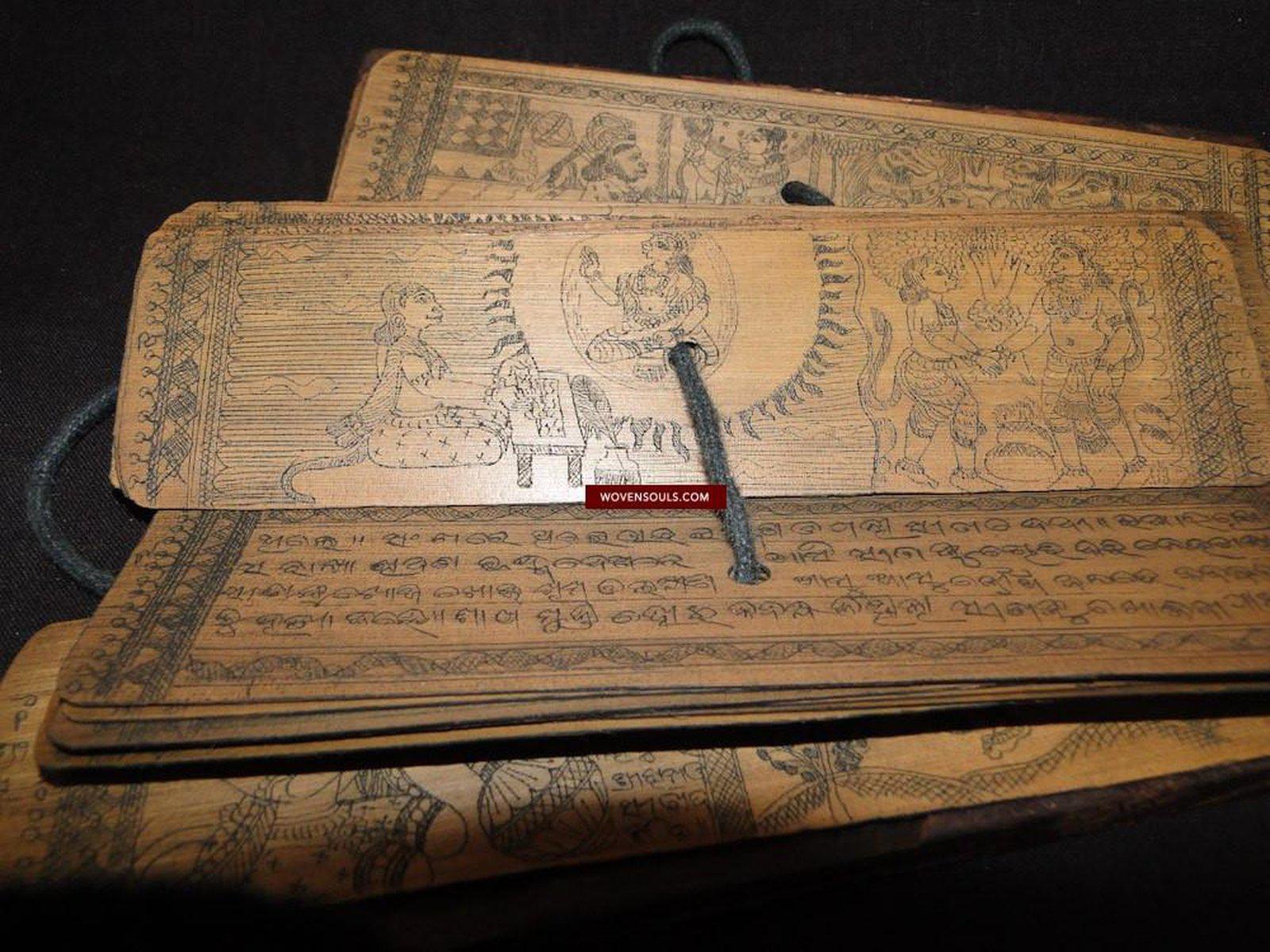 558 Old Indian Sanskrit Manuscript Palm Leaf - Hanuman Purana-WOVENSOULS-Antique-Vintage-Textiles-Art-Decor