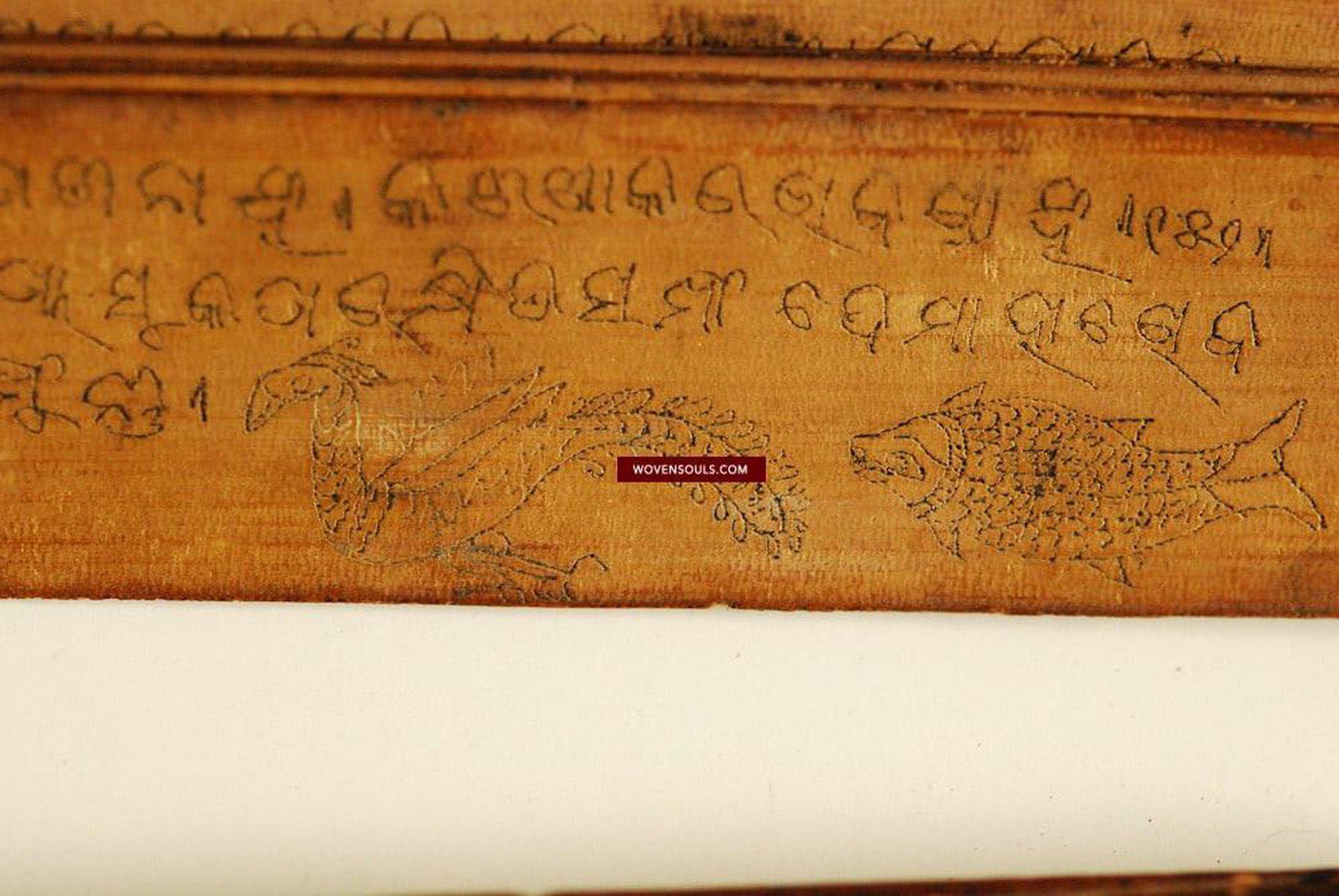 562 Old Indian Manuscript Palm Leaf Vaidya Shastra-WOVENSOULS-Antique-Vintage-Textiles-Art-Decor