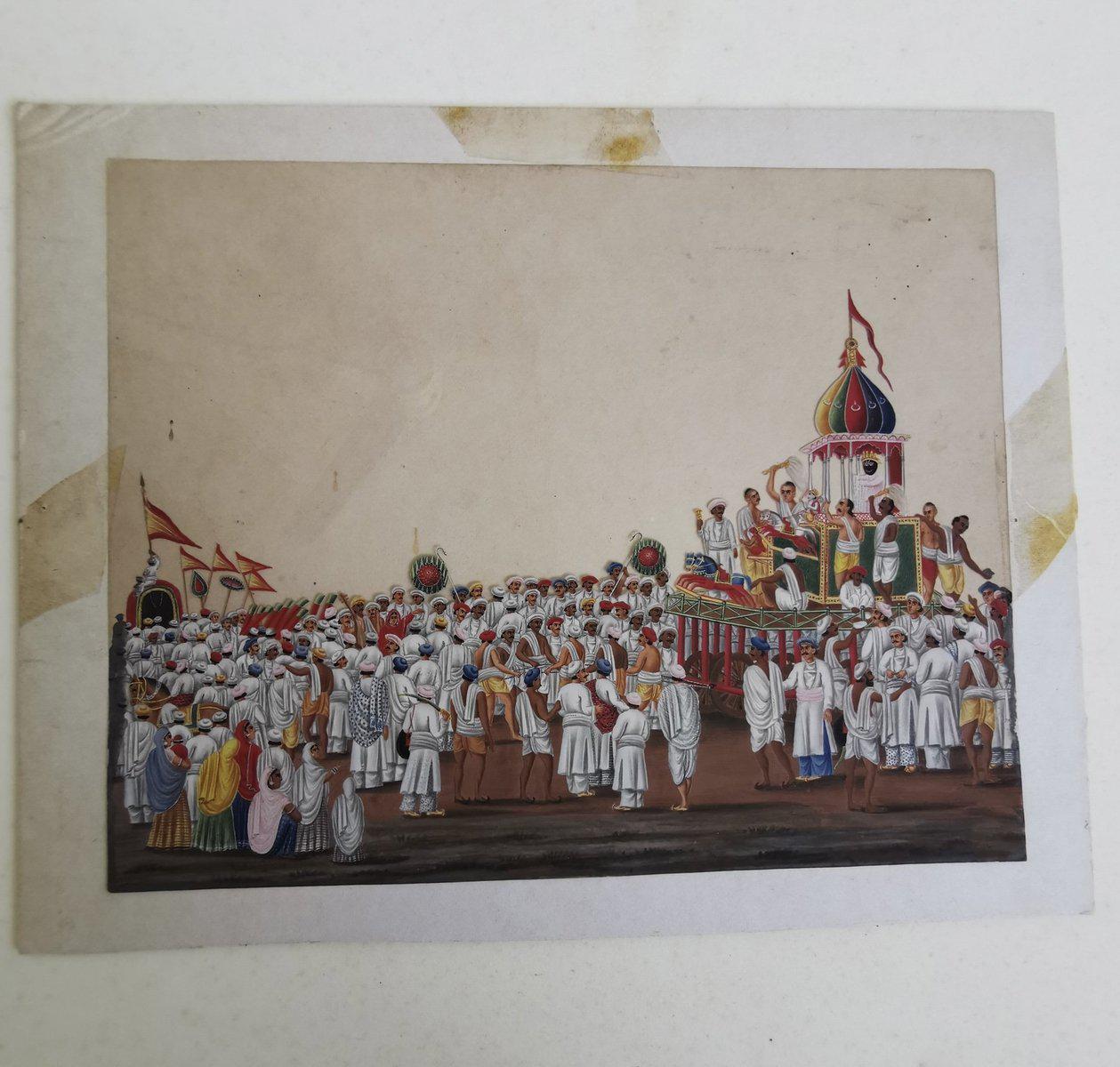 564 Old Indian Company School Mica Painting - Jaganntah Yatra Procession - Rituals & Festivals series - 3-WOVENSOULS-Antique-Vintage-Textiles-Art-Decor