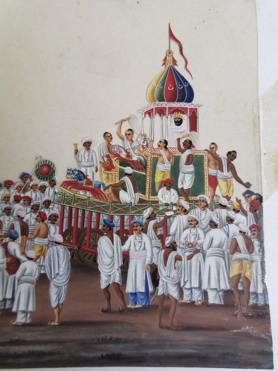 564 Old Indian Company School Mica Painting - Jaganntah Yatra Procession - Rituals & Festivals series - 3-WOVENSOULS-Antique-Vintage-Textiles-Art-Decor