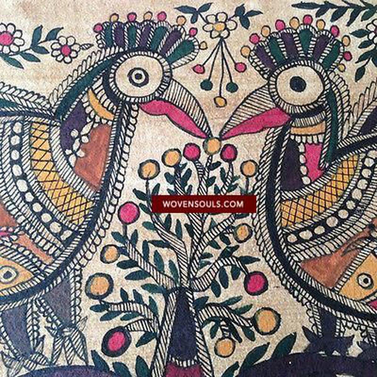 5711 Lovely Frameable Traditional Art - Madhubani Painting - GIFT IDEA-WOVENSOULS-Antique-Vintage-Textiles-Art-Decor