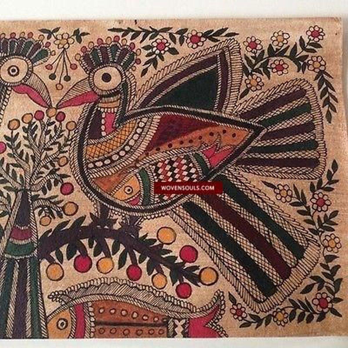 5711 Lovely Frameable Traditional Art - Madhubani Painting - GIFT IDEA-WOVENSOULS-Antique-Vintage-Textiles-Art-Decor