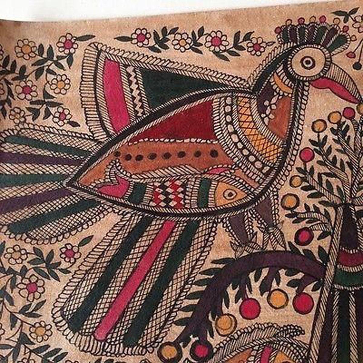 5711 Lovely Frameable Traditional Art - Madhubani Painting - GIFT IDEA-WOVENSOULS-Antique-Vintage-Textiles-Art-Decor