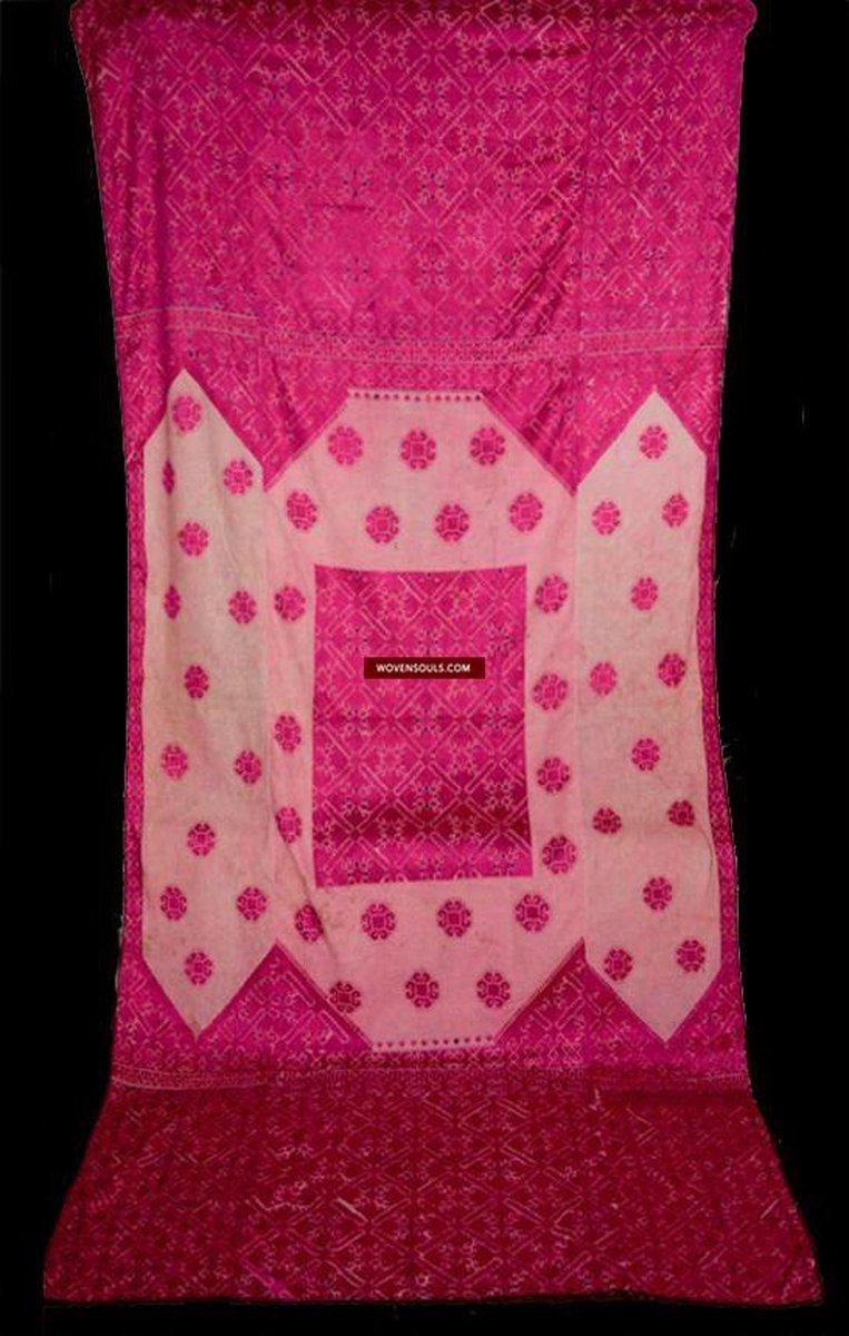 578 Superb White & Pink Likhni Swat Valley Bagh Phulkari Textile Art handmade-WOVENSOULS-Antique-Vintage-Textiles-Art-Decor