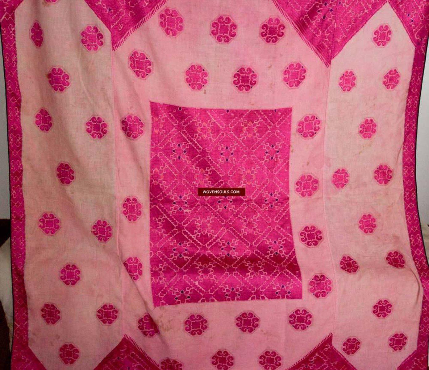 578 Superb White & Pink Likhni Swat Valley Bagh Phulkari Textile Art handmade-WOVENSOULS-Antique-Vintage-Textiles-Art-Decor