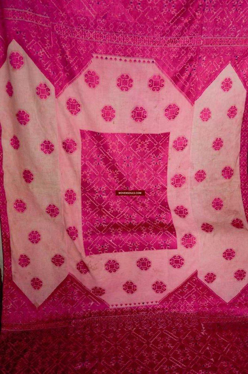 578 Superb White & Pink Likhni Swat Valley Bagh Phulkari Textile Art handmade-WOVENSOULS-Antique-Vintage-Textiles-Art-Decor