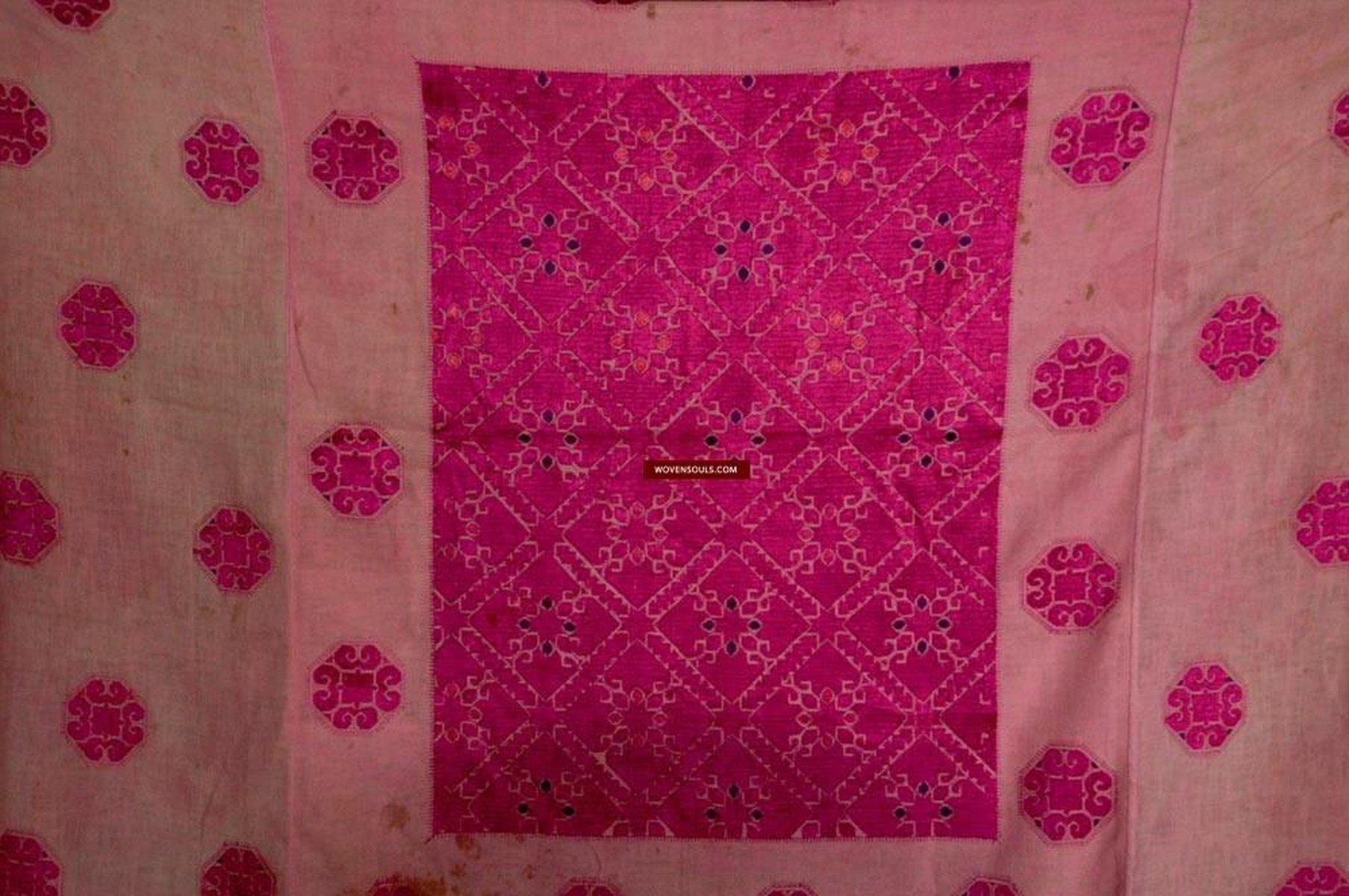 578 Superb White & Pink Likhni Swat Valley Bagh Phulkari Textile Art handmade-WOVENSOULS-Antique-Vintage-Textiles-Art-Decor