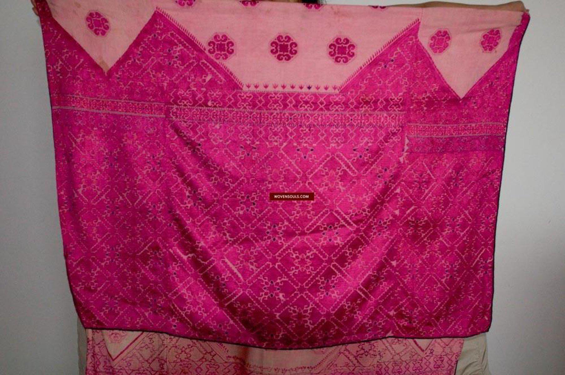 578 Superb White & Pink Likhni Swat Valley Bagh Phulkari Textile Art handmade-WOVENSOULS-Antique-Vintage-Textiles-Art-Decor