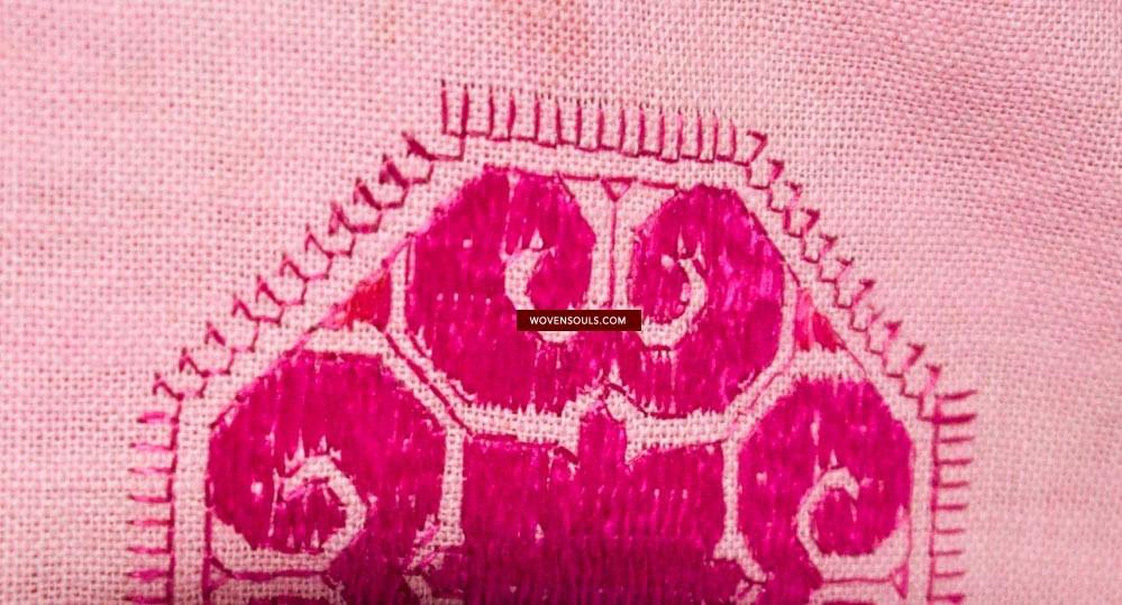 578 Superb White & Pink Likhni Swat Valley Bagh Phulkari Textile Art handmade-WOVENSOULS-Antique-Vintage-Textiles-Art-Decor