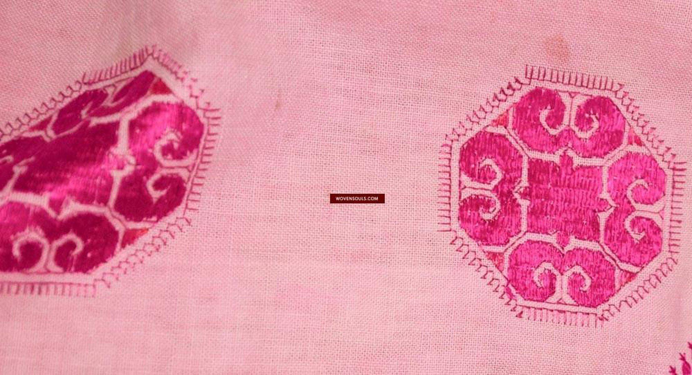 578 Superb White & Pink Likhni Swat Valley Bagh Phulkari Textile Art handmade-WOVENSOULS-Antique-Vintage-Textiles-Art-Decor