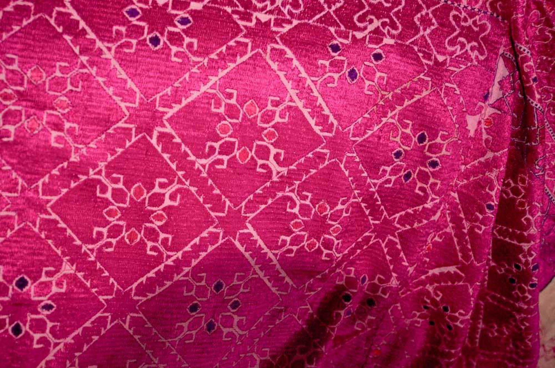 578 Superb White & Pink Likhni Swat Valley Bagh Phulkari Textile Art handmade-WOVENSOULS-Antique-Vintage-Textiles-Art-Decor