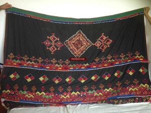 590 Semi Antique Abbasi Kohistan Wedding Shawl Textile with Superfine Embroidery-WOVENSOULS-Antique-Vintage-Textiles-Art-Decor