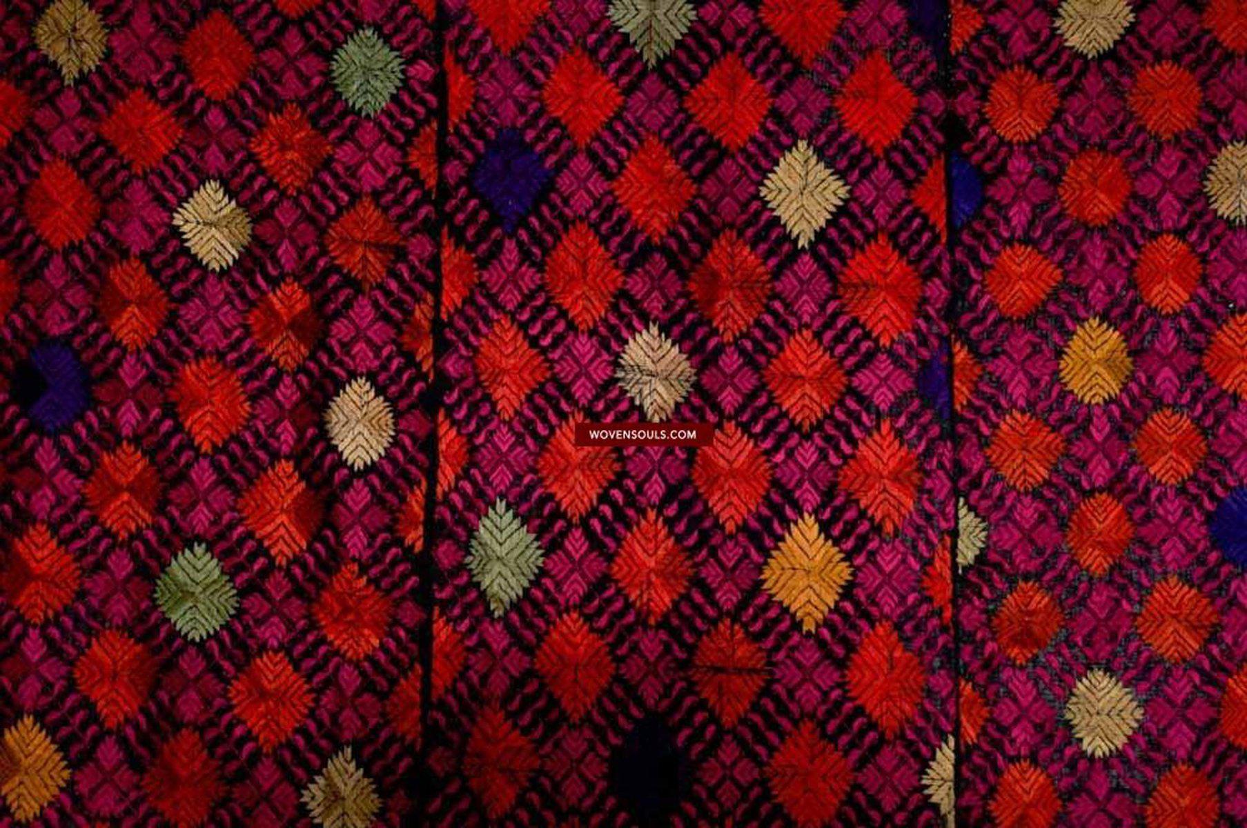 591 SOLD Antique Black Hazara Shawl Wedding Phulkari Textile-WOVENSOULS-Antique-Vintage-Textiles-Art-Decor