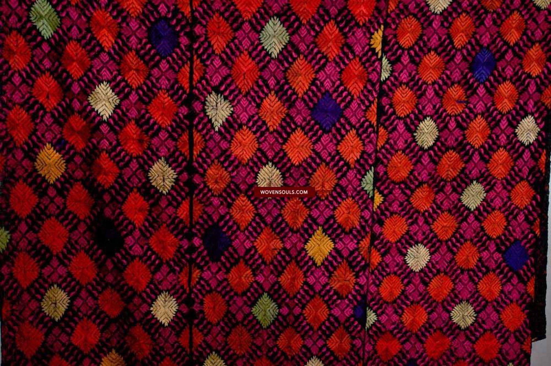 591 SOLD Antique Black Hazara Shawl Wedding Phulkari Textile-WOVENSOULS-Antique-Vintage-Textiles-Art-Decor