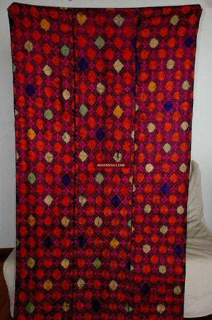 591 SOLD Antique Black Hazara Shawl Wedding Phulkari Textile-WOVENSOULS-Antique-Vintage-Textiles-Art-Decor