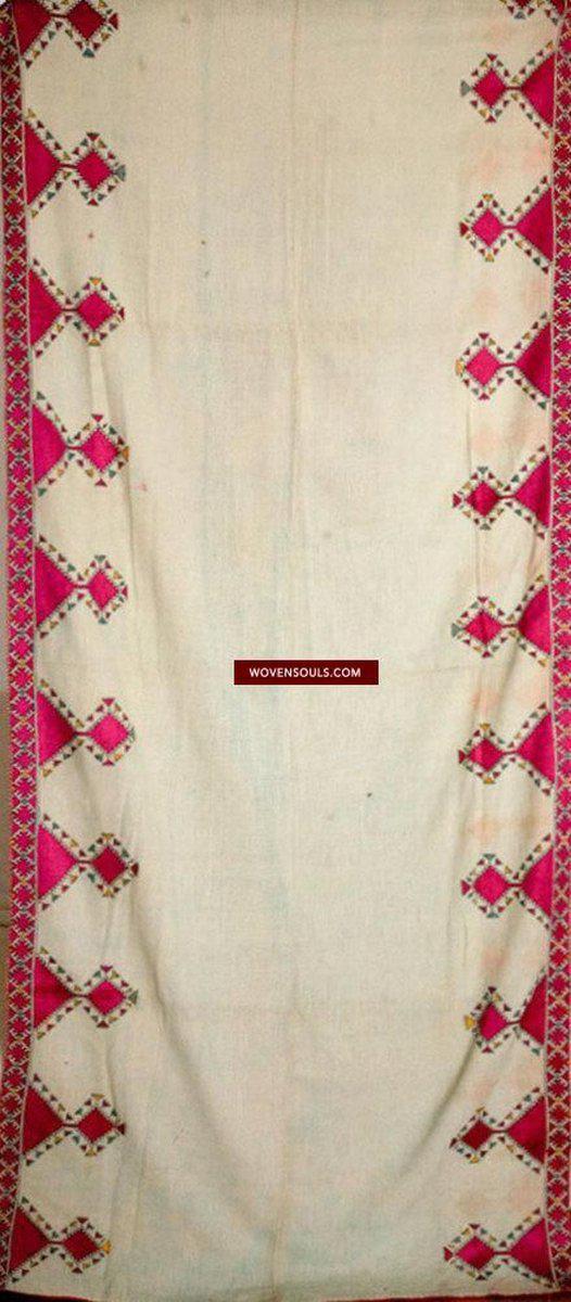 593 Antique Swat Valley Wedding Shawl Textile with Silk Embroidery-WOVENSOULS-Antique-Vintage-Textiles-Art-Decor