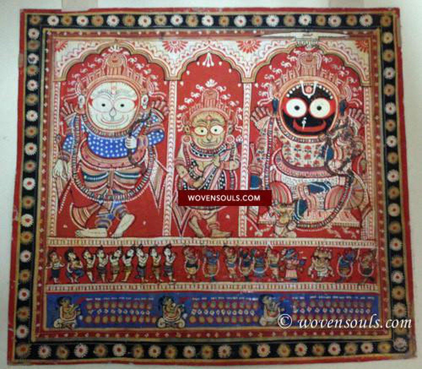 602 SOLD - Red Jatripatti Pattachitra Lord Jugannath Puri Painting-WOVENSOULS-Antique-Vintage-Textiles-Art-Decor