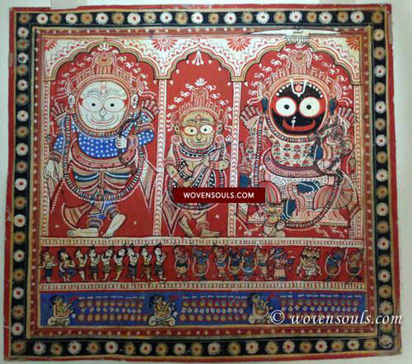 602 SOLD - Red Jatripatti Pattachitra Lord Jugannath Puri Painting-WOVENSOULS-Antique-Vintage-Textiles-Art-Decor