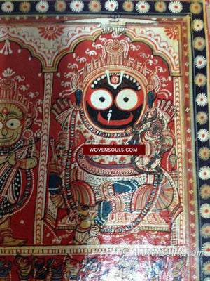 602 SOLD - Red Jatripatti Pattachitra Lord Jugannath Puri Painting-WOVENSOULS-Antique-Vintage-Textiles-Art-Decor
