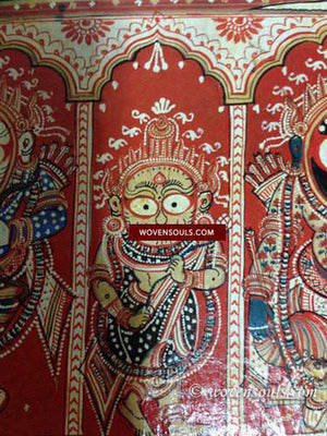 602 SOLD - Red Jatripatti Pattachitra Lord Jugannath Puri Painting-WOVENSOULS-Antique-Vintage-Textiles-Art-Decor