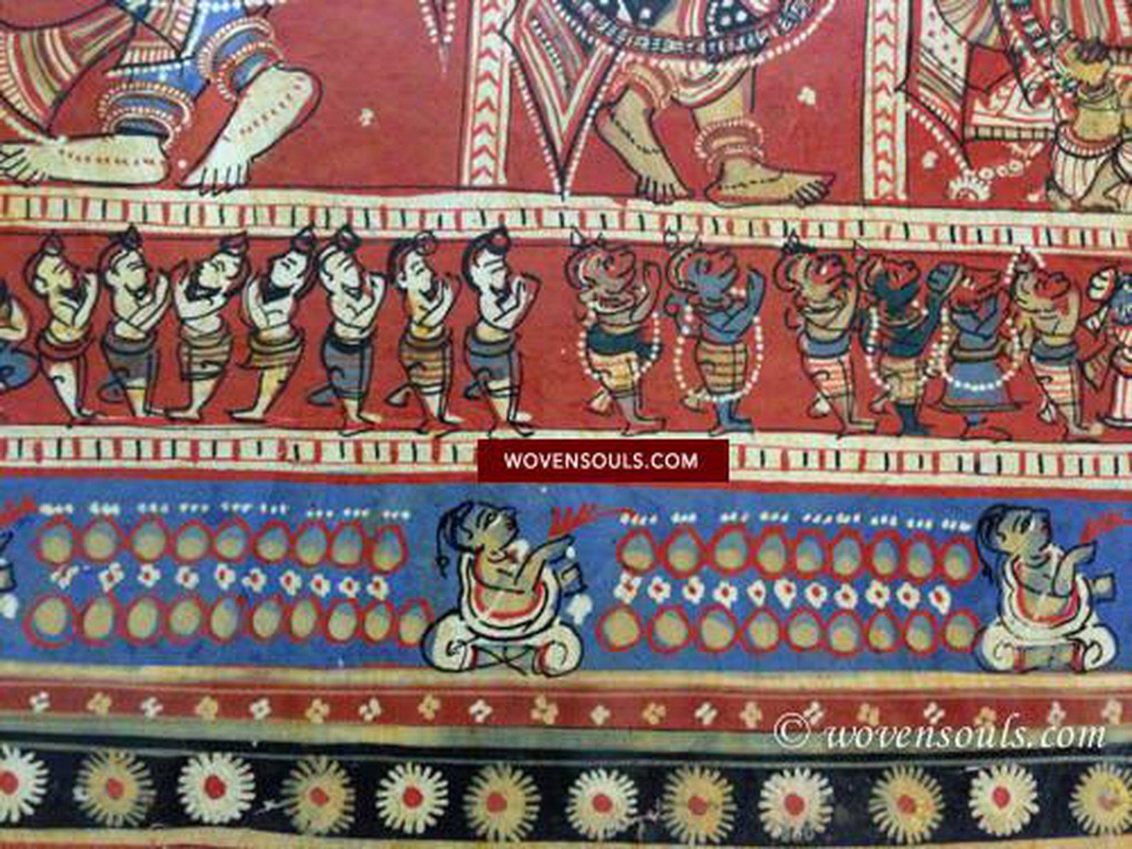 602 SOLD - Red Jatripatti Pattachitra Lord Jugannath Puri Painting-WOVENSOULS-Antique-Vintage-Textiles-Art-Decor