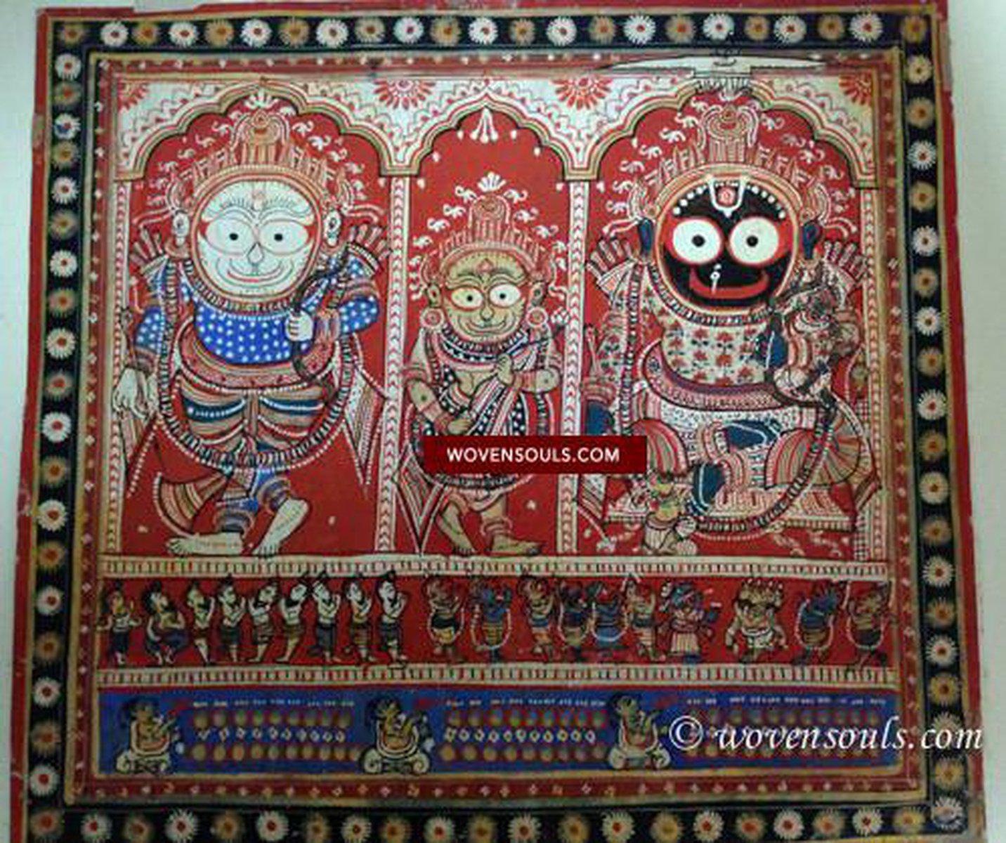 602 SOLD - Red Jatripatti Pattachitra Lord Jugannath Puri Painting-WOVENSOULS-Antique-Vintage-Textiles-Art-Decor