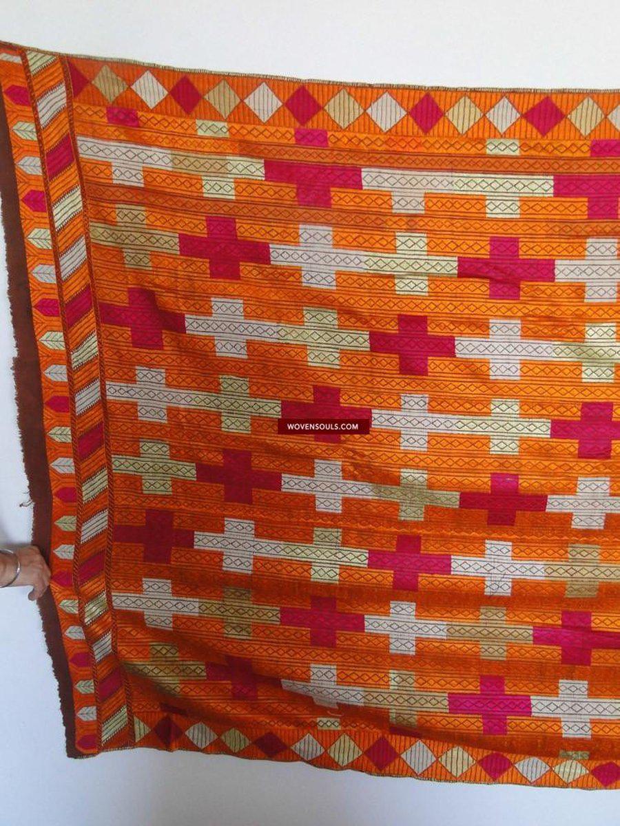 610 SOLD Old Phulkari Bagh Textile with Belan Motif-WOVENSOULS-Antique-Vintage-Textiles-Art-Decor