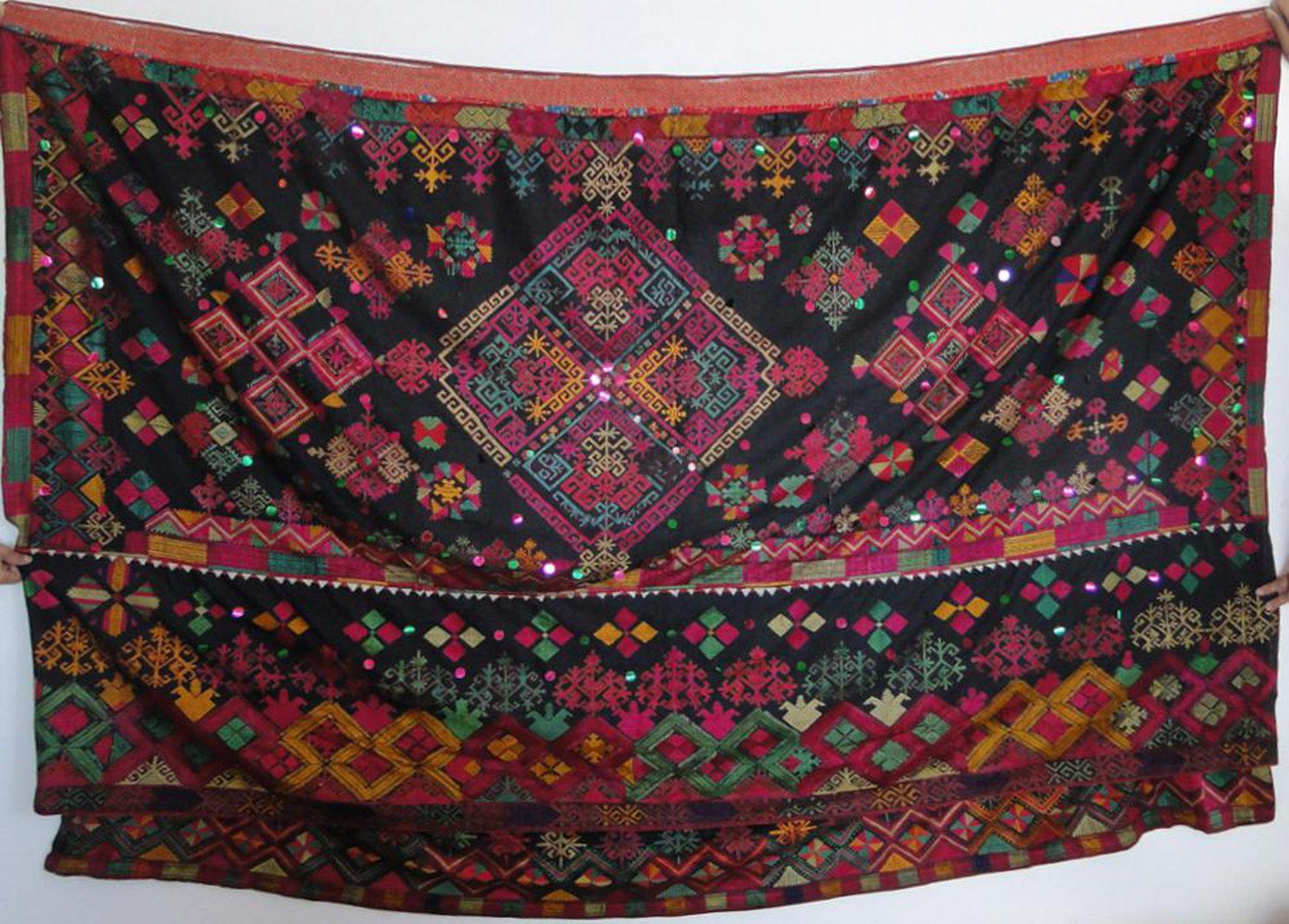 612 Superb ANtique Kohistan Wedding Shawl A+with Embroidery Textile Art-WOVENSOULS-Antique-Vintage-Textiles-Art-Decor