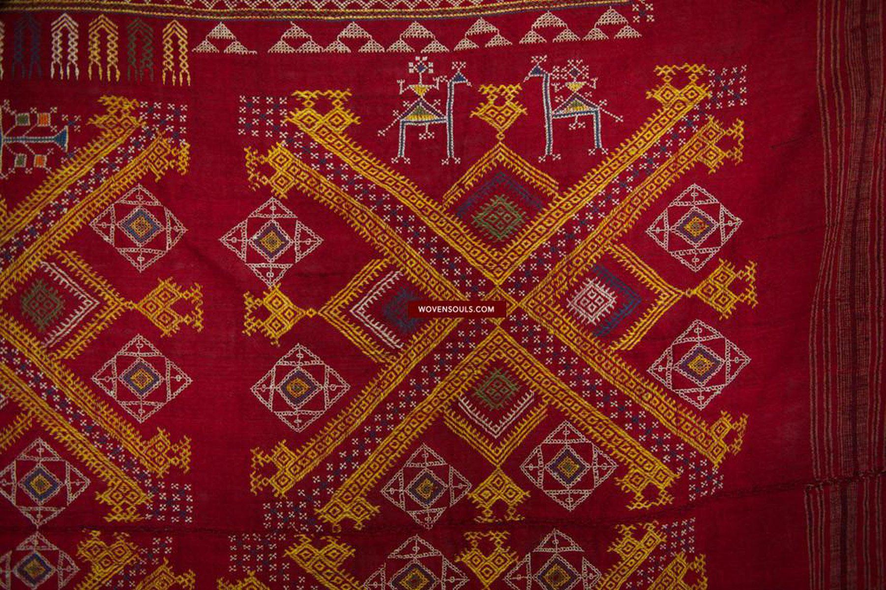 617 Old Wool Shekhawati Bishnoi Wedding Shawl Indian Textile Rajasthan-WOVENSOULS-Antique-Vintage-Textiles-Art-Decor