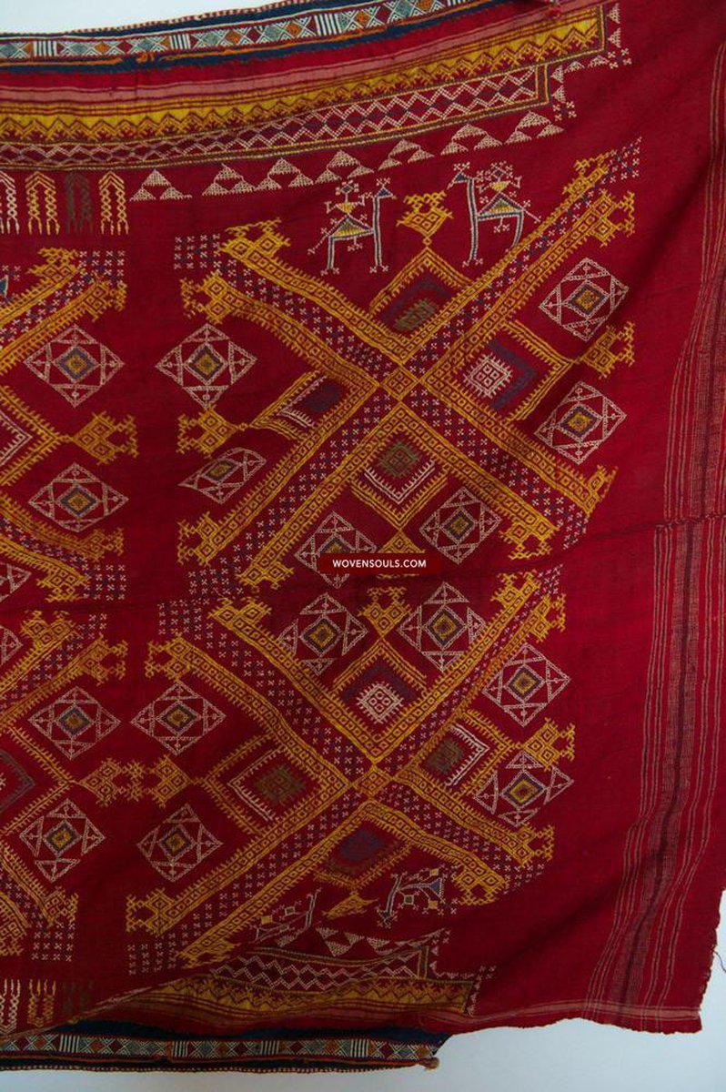 617 Old Wool Shekhawati Bishnoi Wedding Shawl Indian Textile Rajasthan-WOVENSOULS-Antique-Vintage-Textiles-Art-Decor