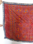 619 Old Cotton Bishnoi Wedding Shawl with Tie-Dye-effect Embroidery-WOVENSOULS-Antique-Vintage-Textiles-Art-Decor