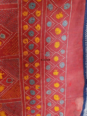619 Old Cotton Bishnoi Wedding Shawl with Tie-Dye-effect Embroidery-WOVENSOULS-Antique-Vintage-Textiles-Art-Decor