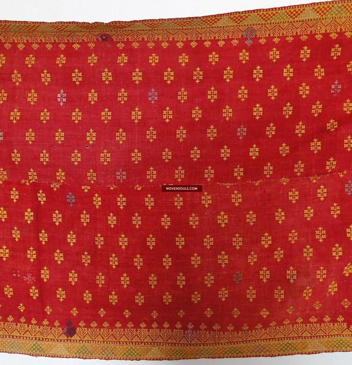 620 Old Rajasthan Shawl TExtile Art double sided embroidery-WOVENSOULS-Antique-Vintage-Textiles-Art-Decor