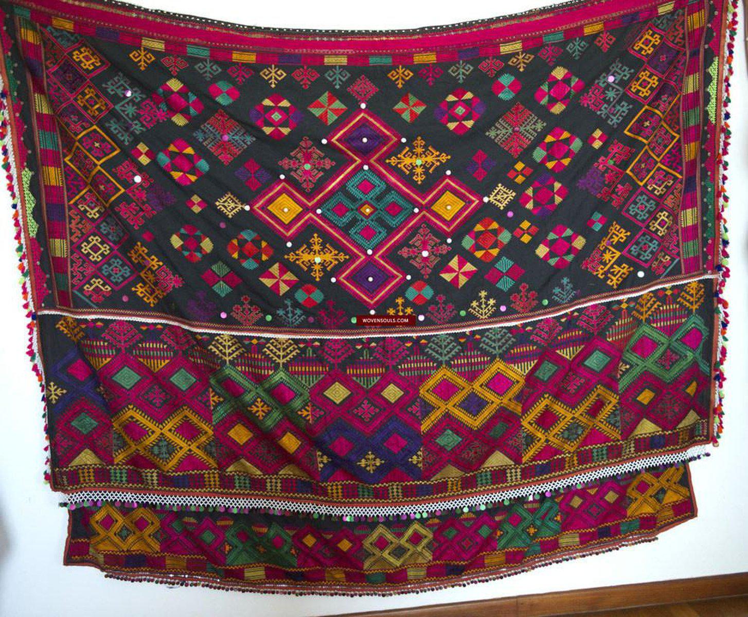 622 Vintage Kohistan Wedding Shawl with Embroidery-WOVENSOULS-Antique-Vintage-Textiles-Art-Decor