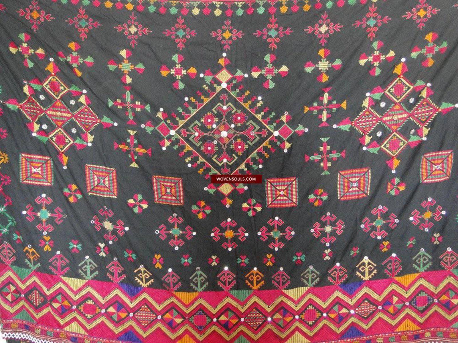 623 Semi Antique Kohistan Shawl Textile Art Embroidery-WOVENSOULS-Antique-Vintage-Textiles-Art-Decor