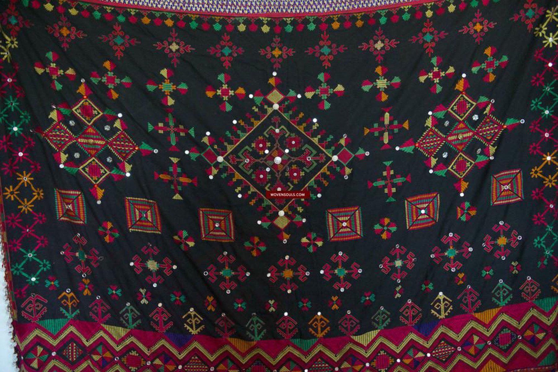 623 Semi Antique Kohistan Shawl Textile Art Embroidery-WOVENSOULS-Antique-Vintage-Textiles-Art-Decor