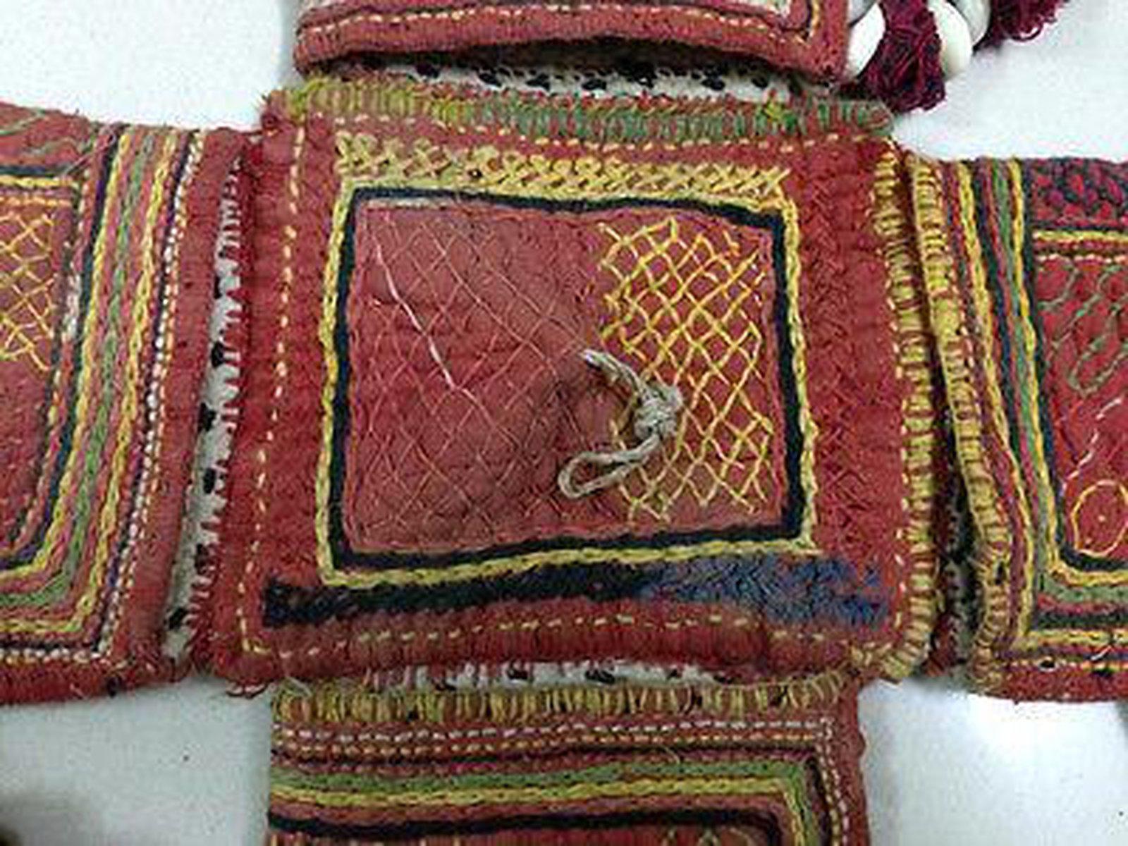 697 OLD BANJARA SPICE STORAGE TEXTILE BAG WITH COWRIES - RARE UNUSUAL FORM-WOVENSOULS-Antique-Vintage-Textiles-Art-Decor