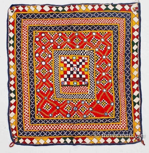 719 SOLD Vintage Red Chakda Home Decor Embroidered Panel from Gujarat-WOVENSOULS-Antique-Vintage-Textiles-Art-Decor