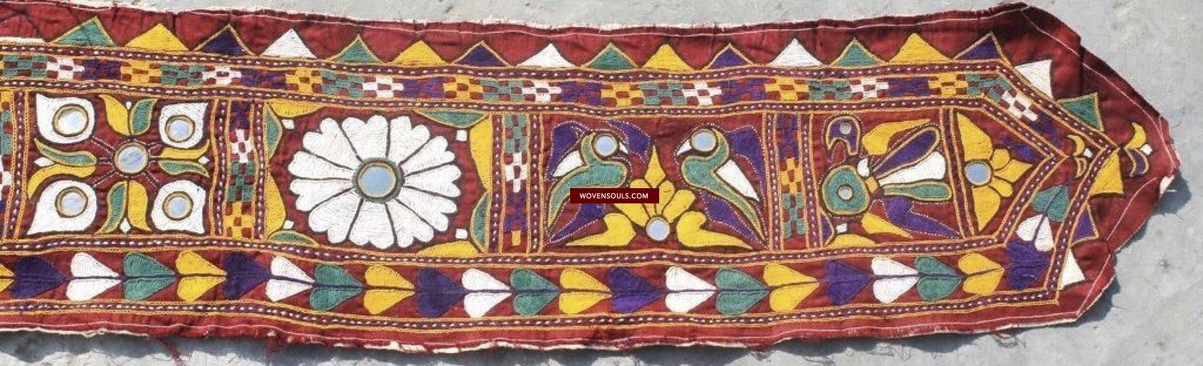 725 SOLD Long Vintage Embroidery Panel from Gujarat-WOVENSOULS-Antique-Vintage-Textiles-Art-Decor