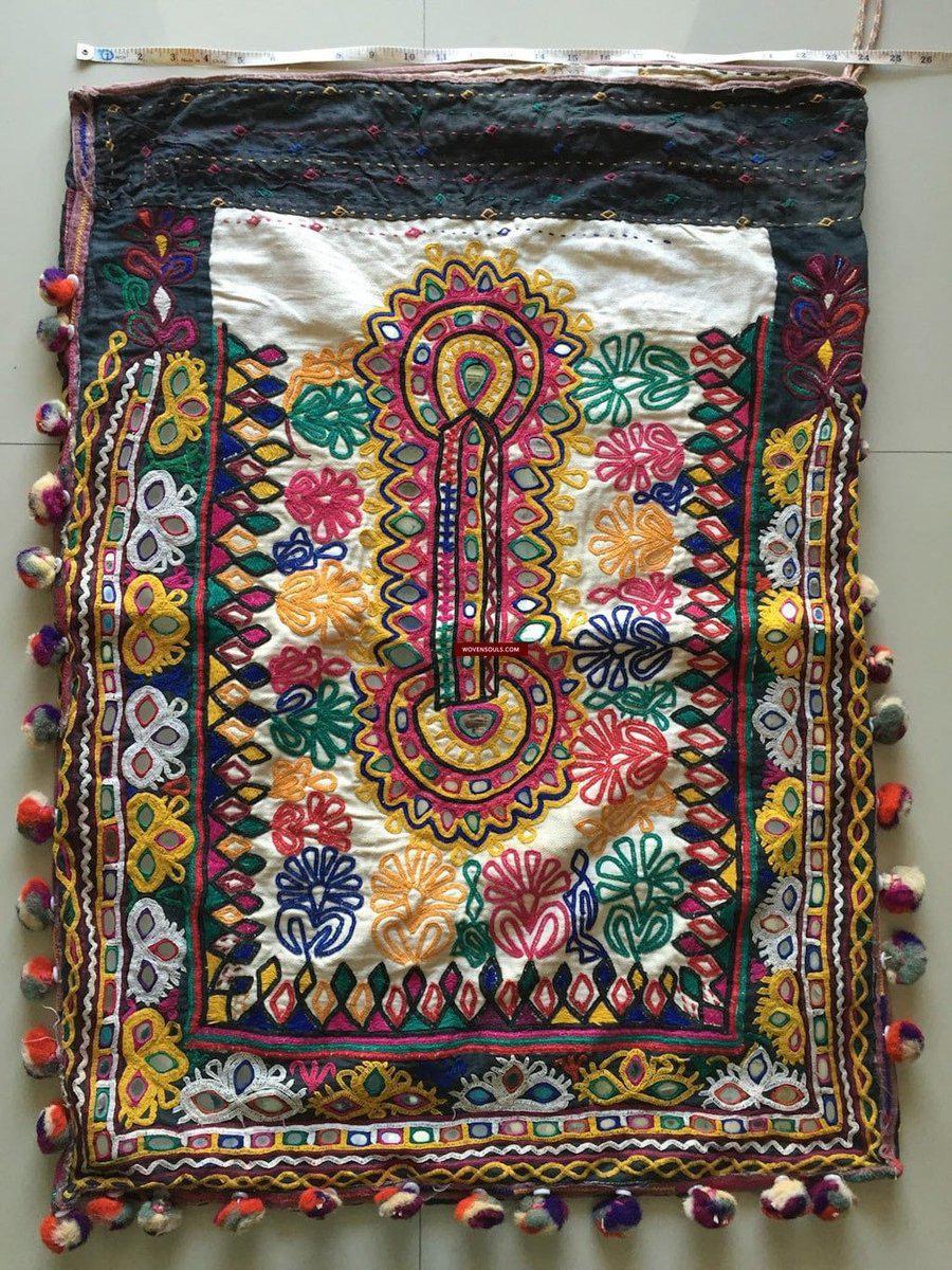 Red Vintage old style embroidered handbag - Gujarati mirror work kutch  embroidered shoulder ba…