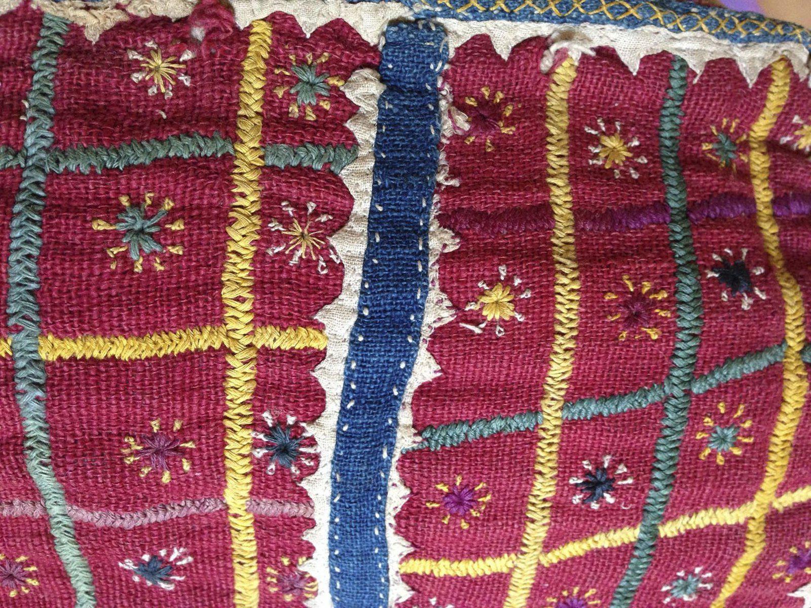 759 Old Banjara Handwoven Cotton Pouch with Embroidery-WOVENSOULS-Antique-Vintage-Textiles-Art-Decor