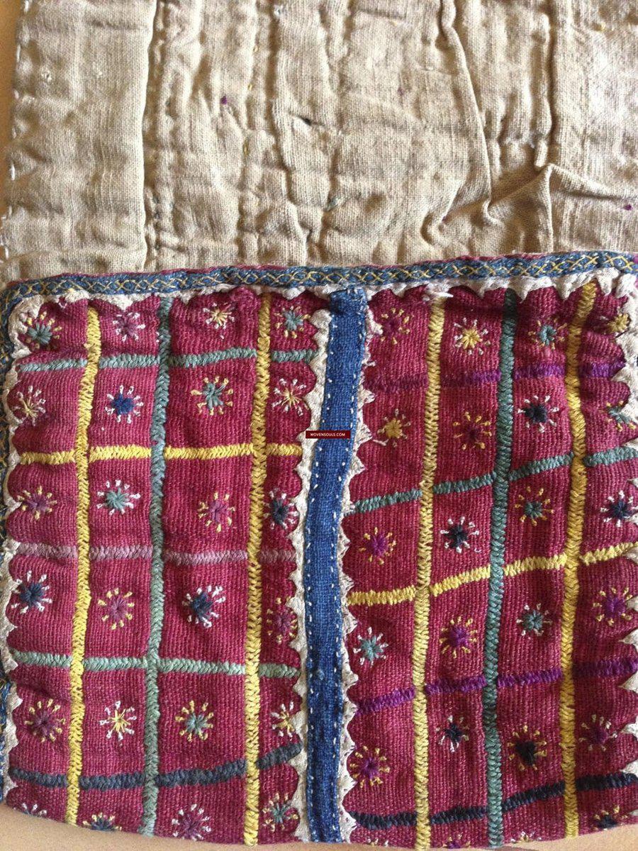 759 Old Banjara Handwoven Cotton Pouch with Embroidery-WOVENSOULS-Antique-Vintage-Textiles-Art-Decor