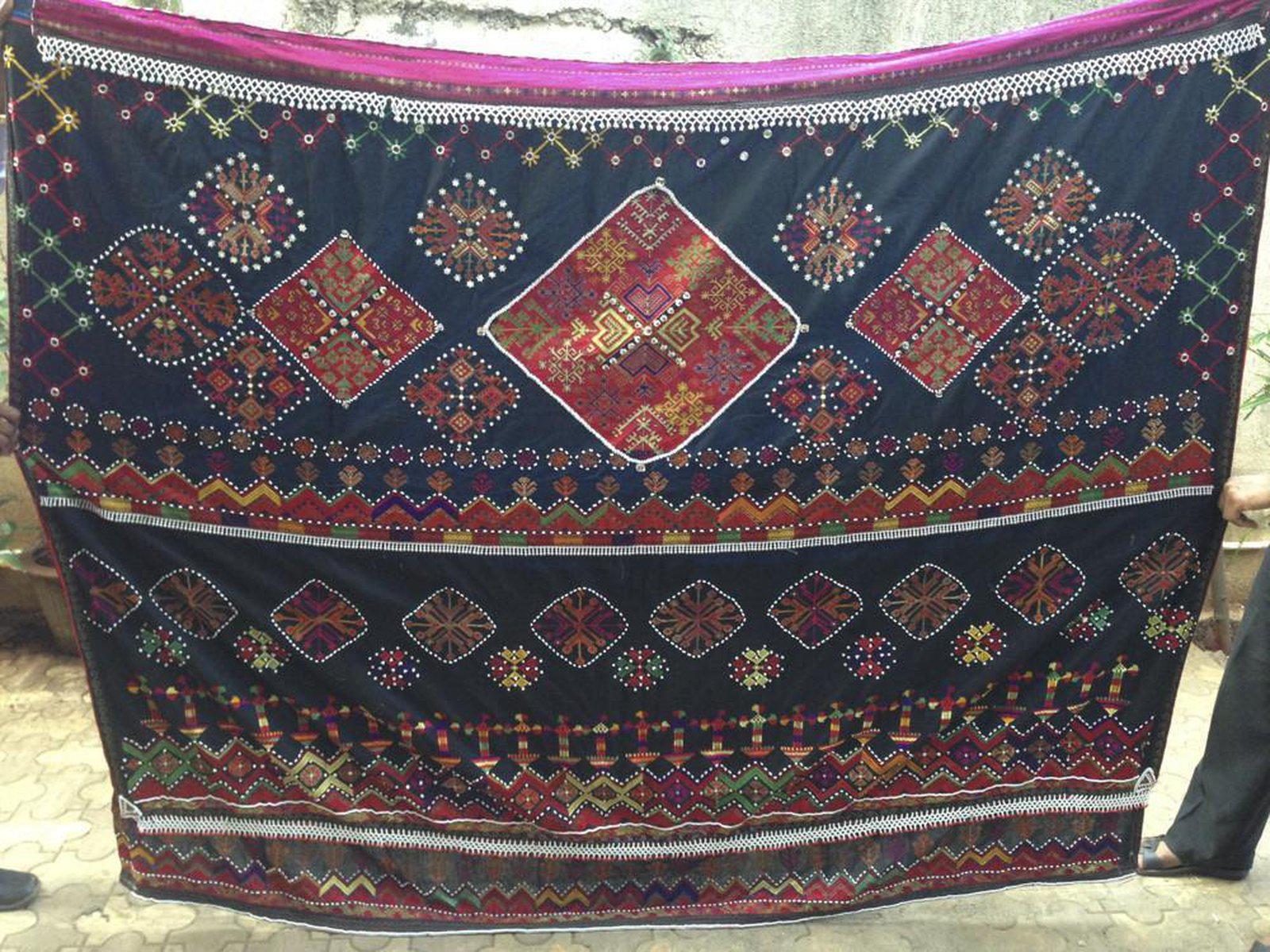 771 SOLD Vintage Kohistan Wedding Shawl with superfine Abbasi Embroidery-WOVENSOULS-Antique-Vintage-Textiles-Art-Decor